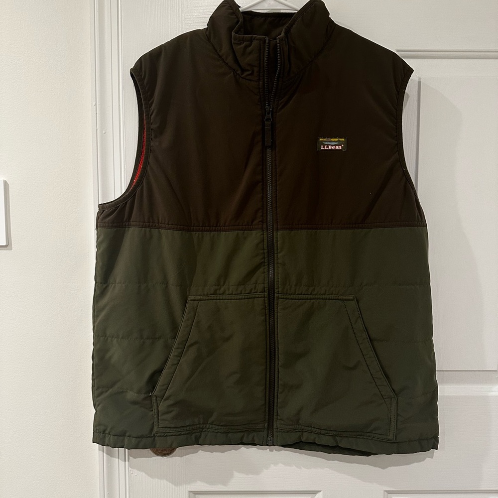 L.L. Bean Men's Green and Brown Vest